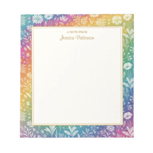 Bloco De Notas Padrão Floral Florido Arco-íris Colorido Personali