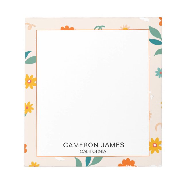 Bloco De Notas Padrão Floral Moderno de Cores de Água (Frente)