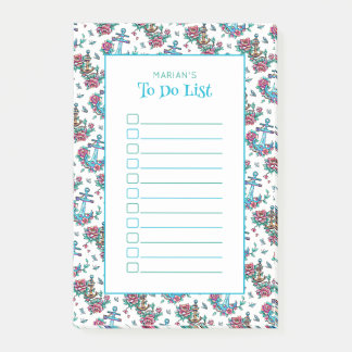 Bloco De Notas Padrão Floral Náutico Personalizado "Lista de Tare