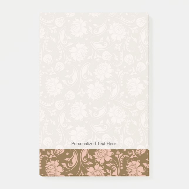 Bloco De Notas Padrão Floral Rosa e Marrom (Frente)