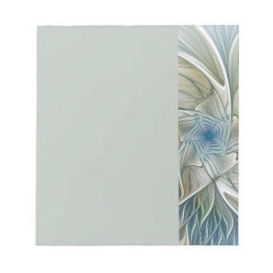 Bloco De Notas Padrão Floral Sonho Abstrato Caqui Azul Fractal