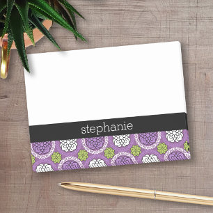 Bloco De Notas Padrão Floral Trendy - Verde limão Roxo Orquíde
