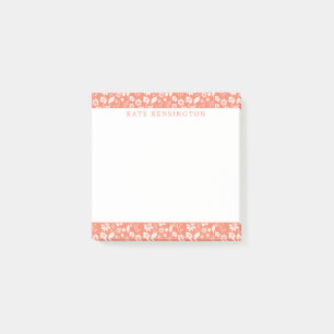 Bloco De Notas Padrão Floral Tropical de Pêssego Coral Moderno