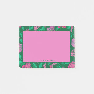 Bloco De Notas Padrão Floral Verde e Rosa Tropical Vibrante