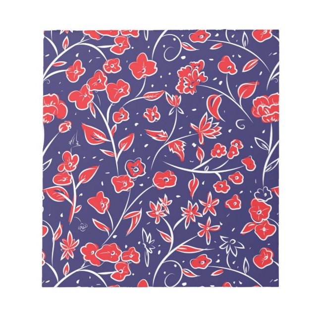 Bloco De Notas Padrão Floral Vermelho e Azul (Frente)