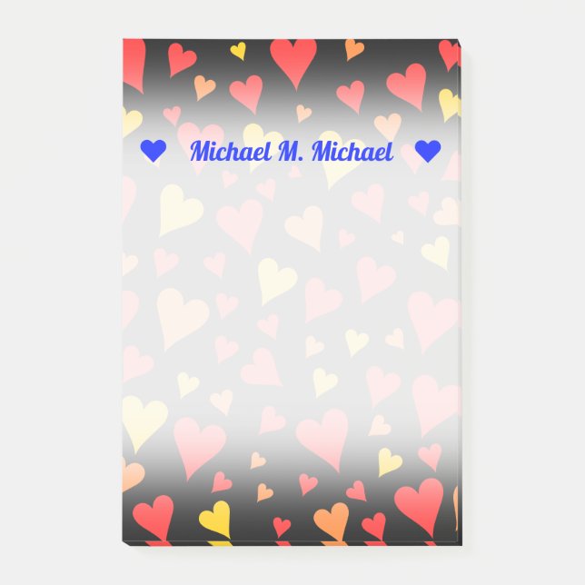 Bloco De Notas Padrão Flutuante de Corações Vermelho, Laranja e A (Frente)