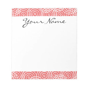 Bloco De Notas Padrão Geométrico de Círculos Ikat Rosa Coral Mono
