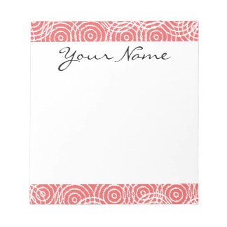 Bloco De Notas Padrão Geométrico de Círculos Ikat Rosa Coral Mono