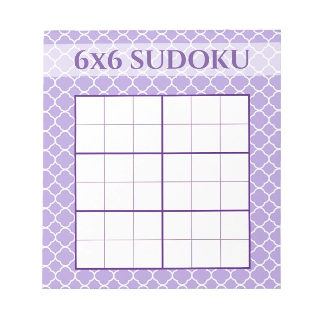 Bloco De Notas Padrão Geométrico Roxo 6x6 Sudoku Grid Modelo (Frente)