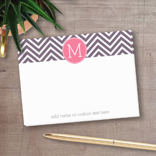 Bloco De Notas Padrão Girly Chevron com Monograma - Púrpura Ros