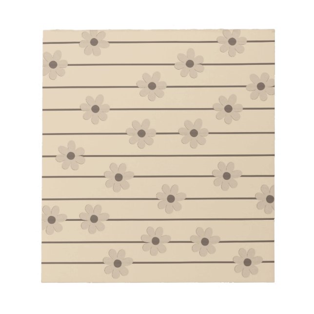 Bloco De Notas Padrão Horizontal Stripe Castanho Khaki Flor Y2K (Frente)