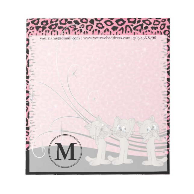 Bloco De Notas Padrão-Leopardo Rosa com Gatos Engraçados (Frente)