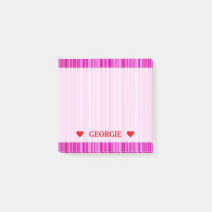 Bloco De Notas Padrão Magenta Fino e Listras Rosa; Nome Personal