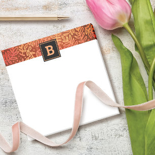 Bloco De Notas Padrão moderno de folhas de ouro laranja monogram