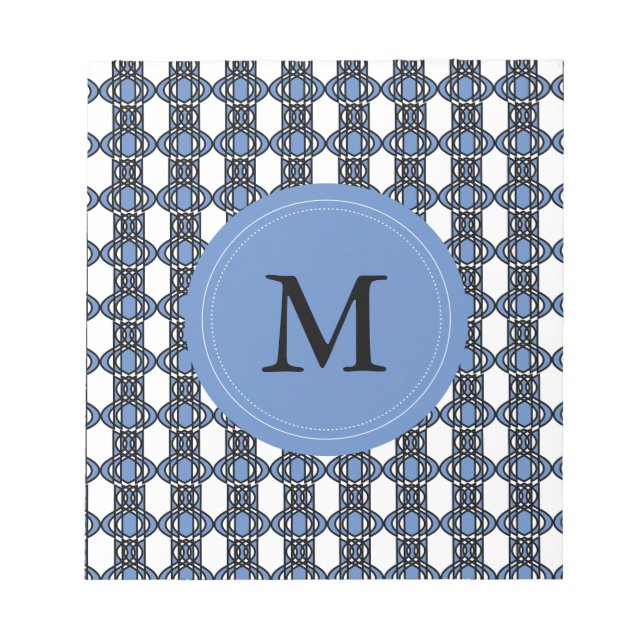Bloco De Notas Padrão Monograma Retro Mod Azul com Escaravelho Ab (Frente)