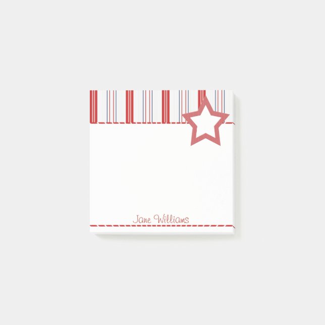 Bloco De Notas Padrão Patriótico de Listras Vermelhas e Azuis (Frente)