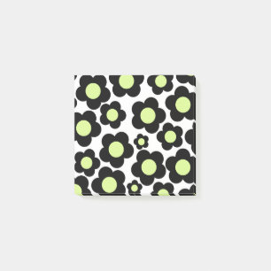 Bloco De Notas Padrão Preto de Flor de Hippie Verde Neon