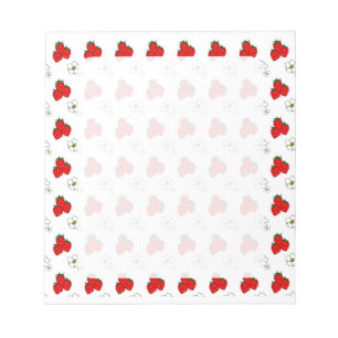 Bloco De Notas Padrão Retro de Morango Vermelho e Flor