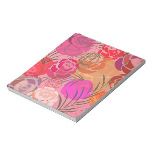 Bloco De Notas Padrão rosa com flores e plantas