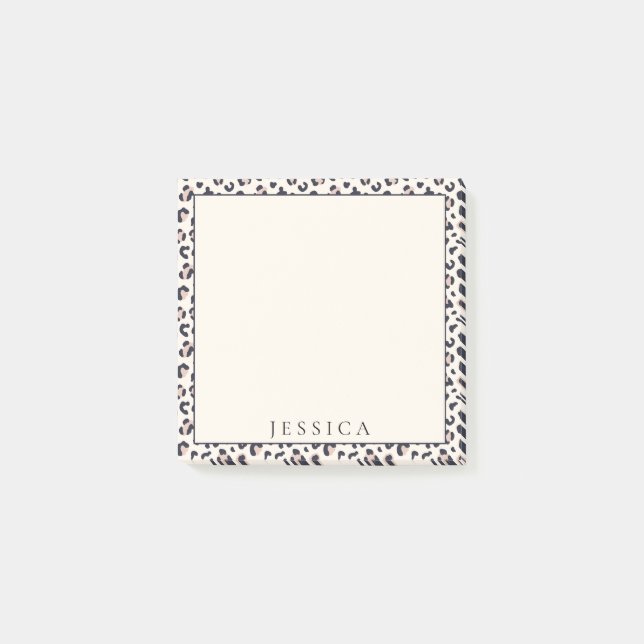 Bloco De Notas Padrão rosa-leopardo, nome personalizado (Frente)