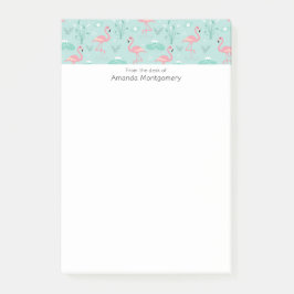 Bloco De Notas Padrão Verde Flamingos Rosa Pastel