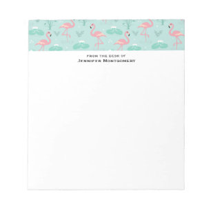 Bloco De Notas Padrão Verde Flamingos Rosa Pastel