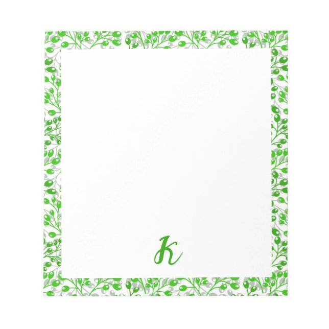 Bloco De Notas Padrão Verde Leafy Moderno Elegante Monograma (Frente)