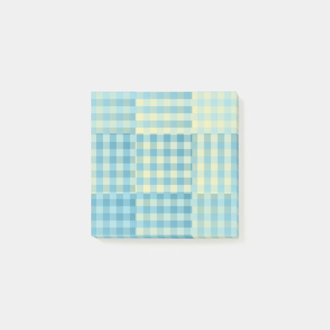 Bloco De Notas Padrão Xadrez Amarelo Azul em Patchwork (Frente)