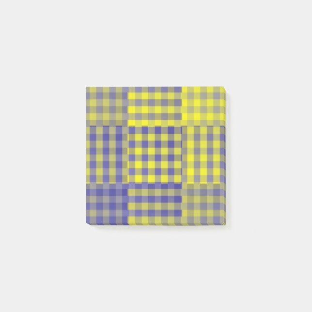 Bloco De Notas Padrão Xadrez Amarelo Roxo em Patchwork (Frente)