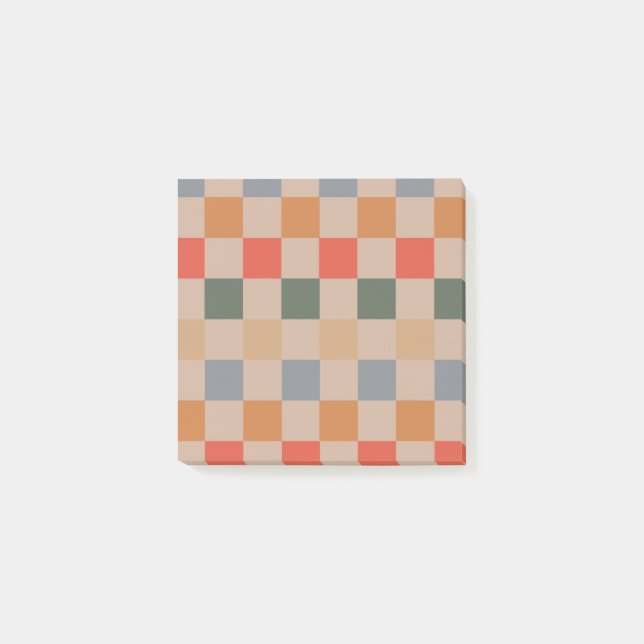 Bloco De Notas Padrão Xadrez Bege Laranja Marrom Retro (Frente)