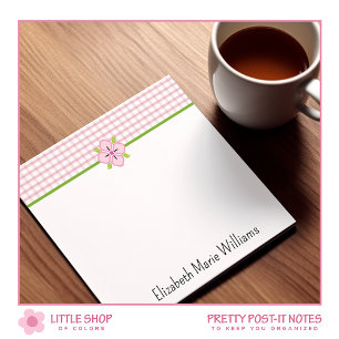 Bloco De Notas Padrão Xadrez Floral Rosa Personalizado