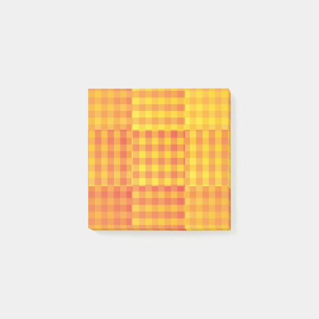 Bloco De Notas Padrão Xadrez Laranja Amarelo em Patchwork (Frente)