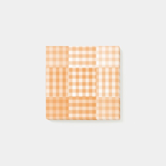 Bloco De Notas Padrão Xadrez Laranja Branco em Patchwork (Frente)