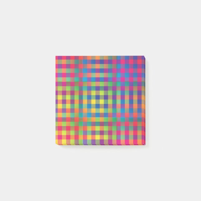 Bloco De Notas Padrão Xadrez Patchwork Laranja Rosa Amarelo (Frente)