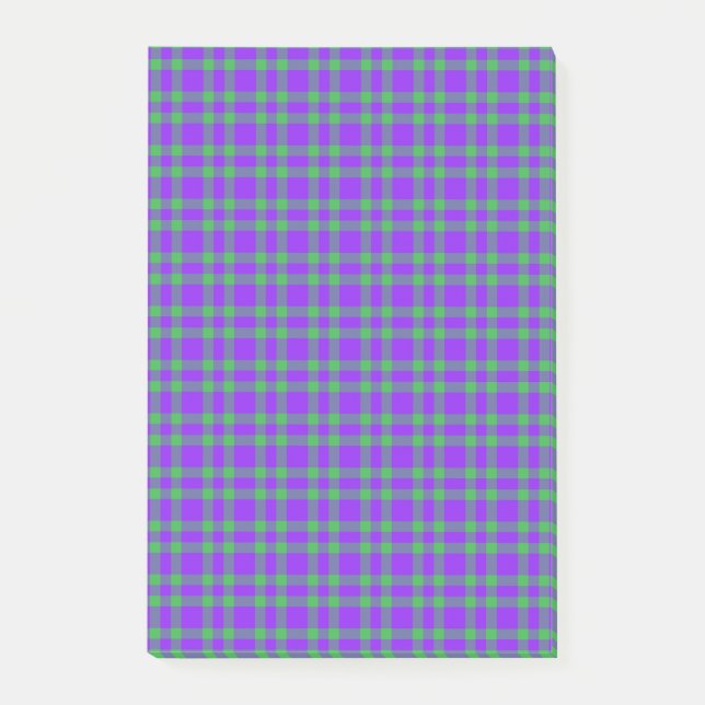 Bloco De Notas Padrão Xadrez Verde Roxo (Frente)
