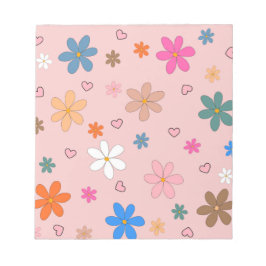 Bloco De Notas Padrão Y2K do Coração da Flor Colorido Pink
