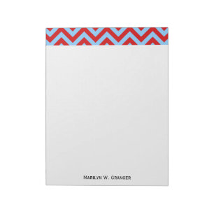 Bloco De Notas Padrão ZigZag Vermelho, Azul Céu Grande
