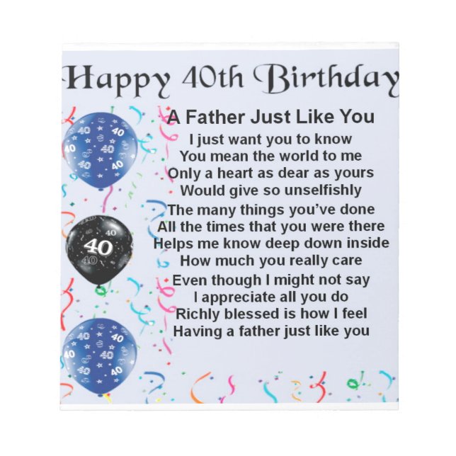 Bloco De Notas Padre Poem - aniversário de 40 anos (Frente)