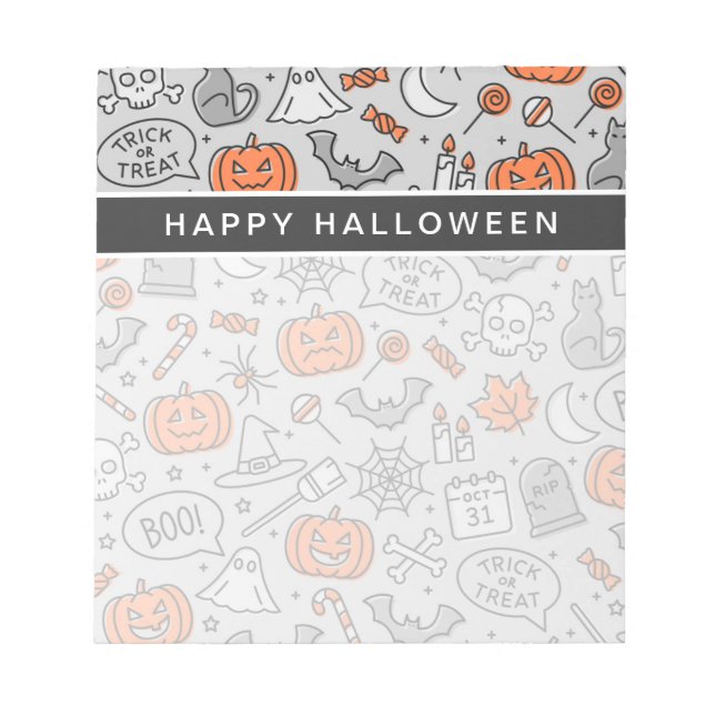 Bloco De Notas Padrões de Doodle de Halloween para Crianças Bonit (Frente)
