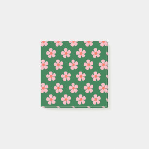 Bloco De Notas Padrões Retrópicos de Flor Branca Verde e Rosa
