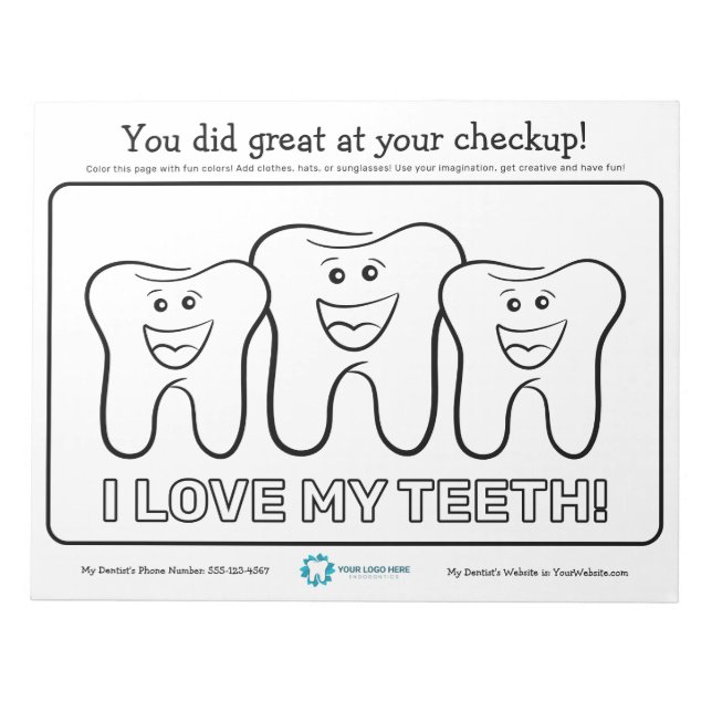 Bloco De Notas Página de Coloração dentária para Crianças (Frente)
