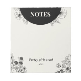 Bloco De Notas Página de Notas de Leitura Floral Monocromática