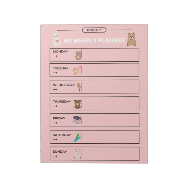 Bloco De Notas Página do Planejador Semanal de Reprodução (Invertido)