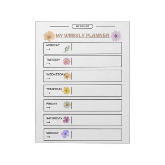 Bloco De Notas Página do planejador semanal floral