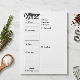 Bloco De Notas Páginas de Receita Básicas Personalizadas em Branc