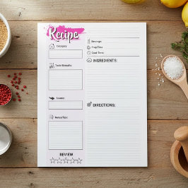 Bloco De Notas Páginas de Receitas em Branco | Papéis de Receita