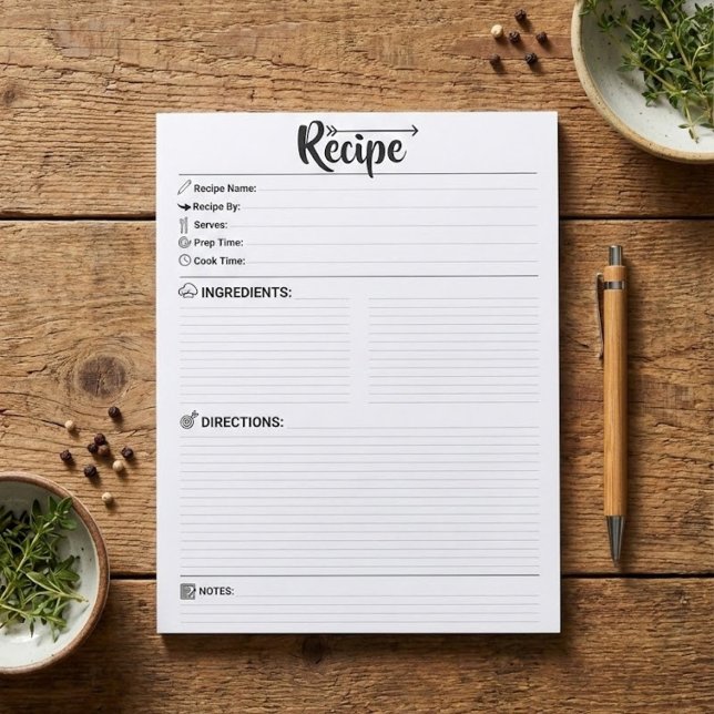 Bloco De Notas Páginas/Papéis em Branco para Receitas | Recarga M (blank paper for recipe box, recipe organizer refill sheets, write in your own recipes)