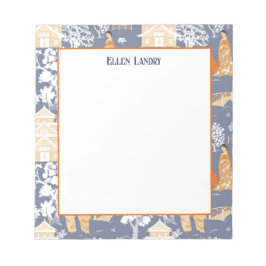 Bloco De Notas Pagodas de Chinoiserie Laranja e Azul