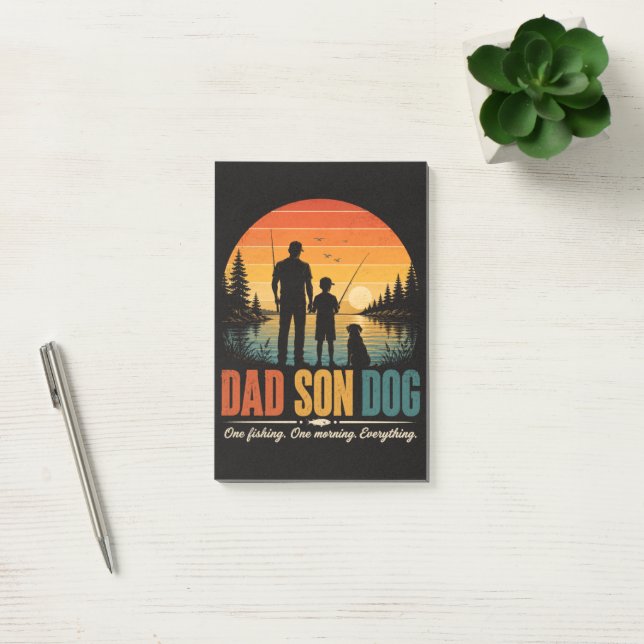 Bloco De Notas Pai Filho Cachorro Pescaria Manhã (Escritótio)