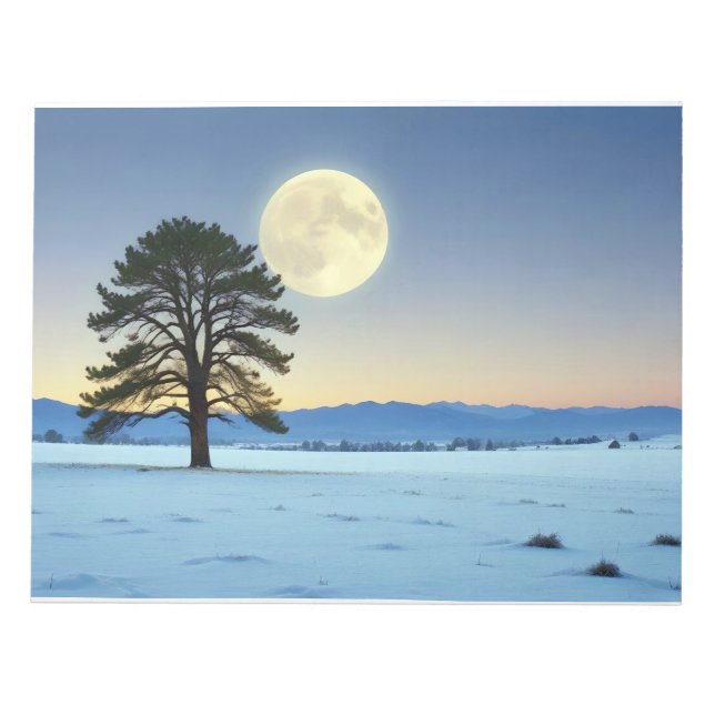 Bloco De Notas Paisagem pitoresca Inverno Lua Natureza Tranquilo (Frente)